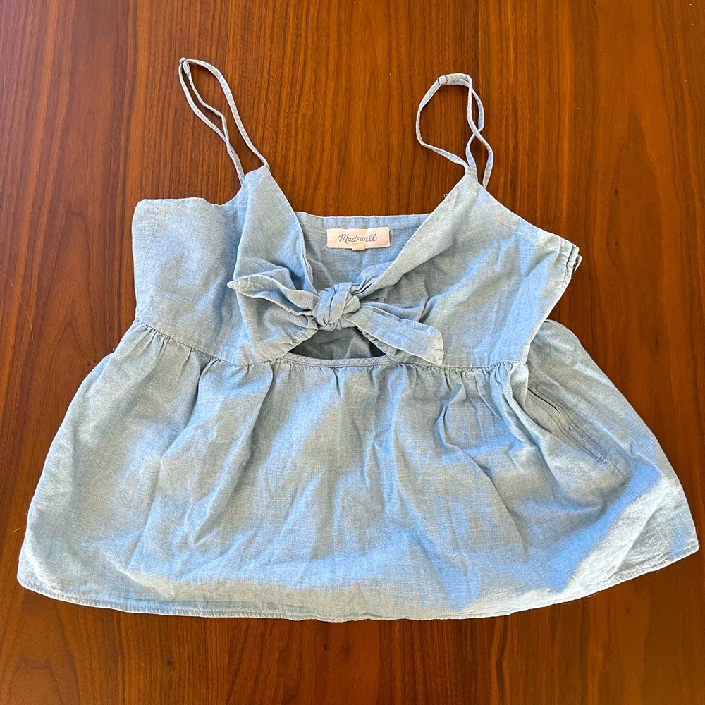 Madewell tie front chambray tank top